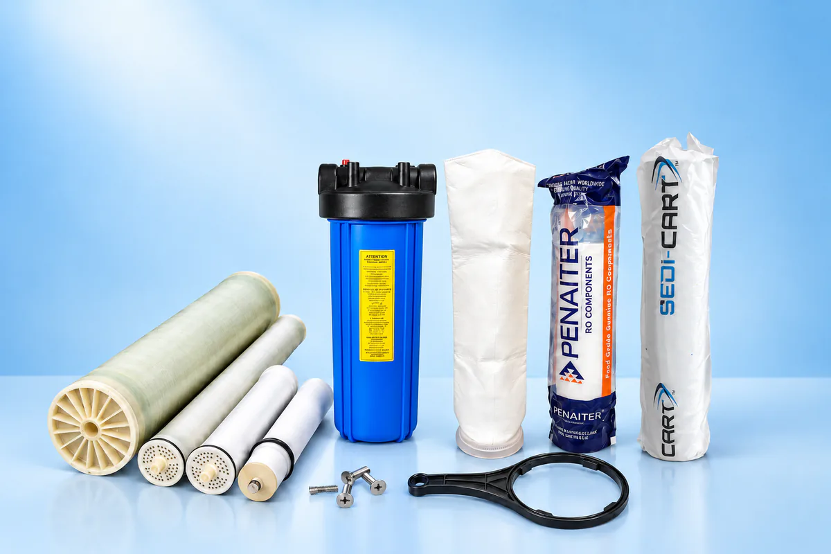 RO membranes, filter cartridges and filter housings
