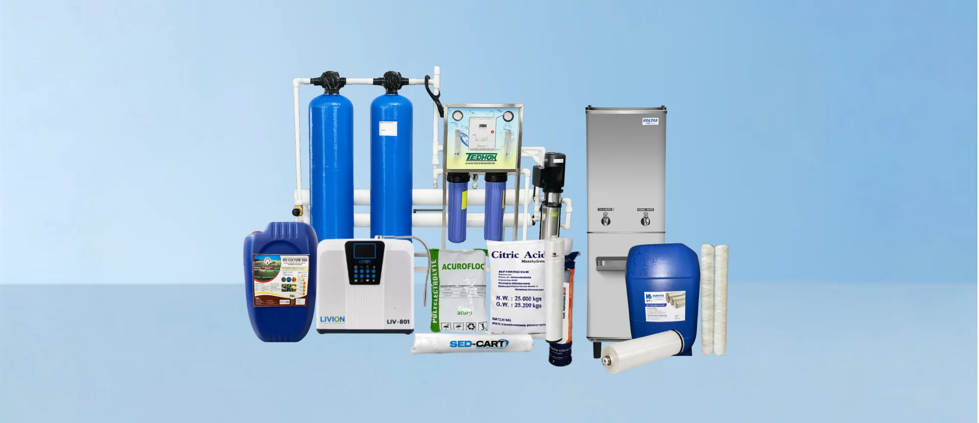Water treatment chemicals, RO plant and filtration equipment supplied by Daksha Enterprises